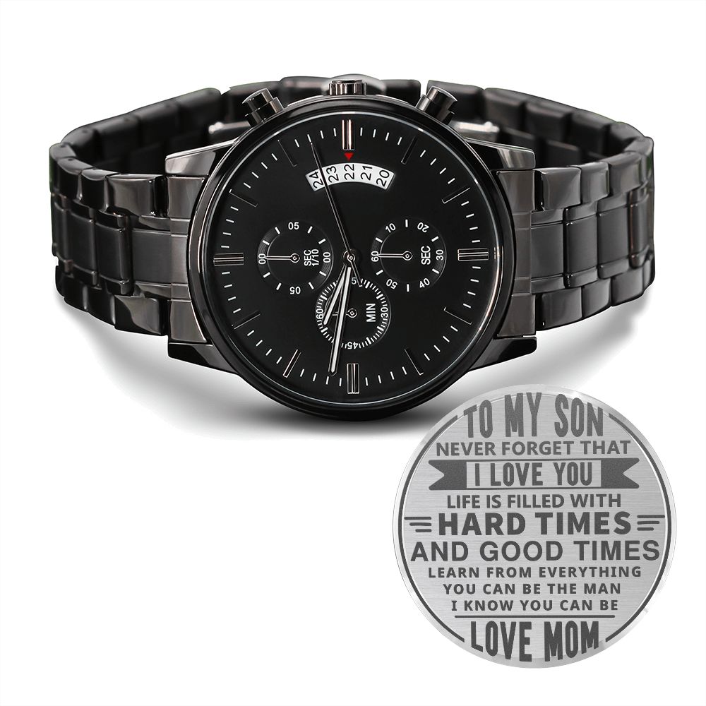 To My Son "Engraved Design Black Chronograph" Watch