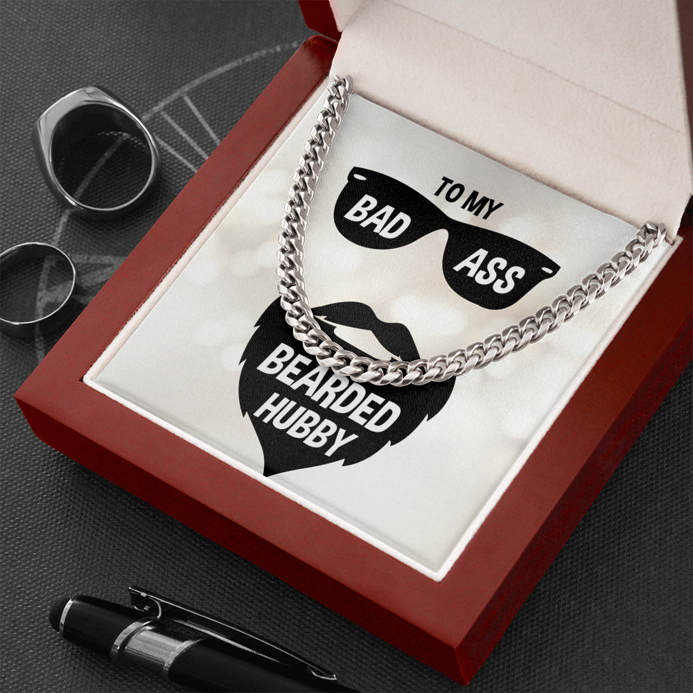 To Husband Cuban Link Chain Necklace "Badass Hubby"