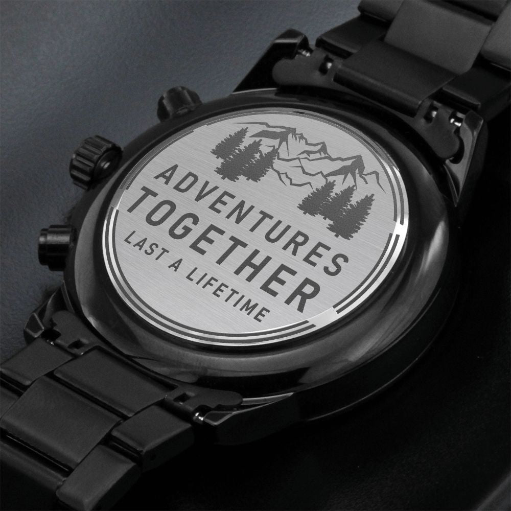 Adventure Together "Engraved Design Black Chronograph" Watch