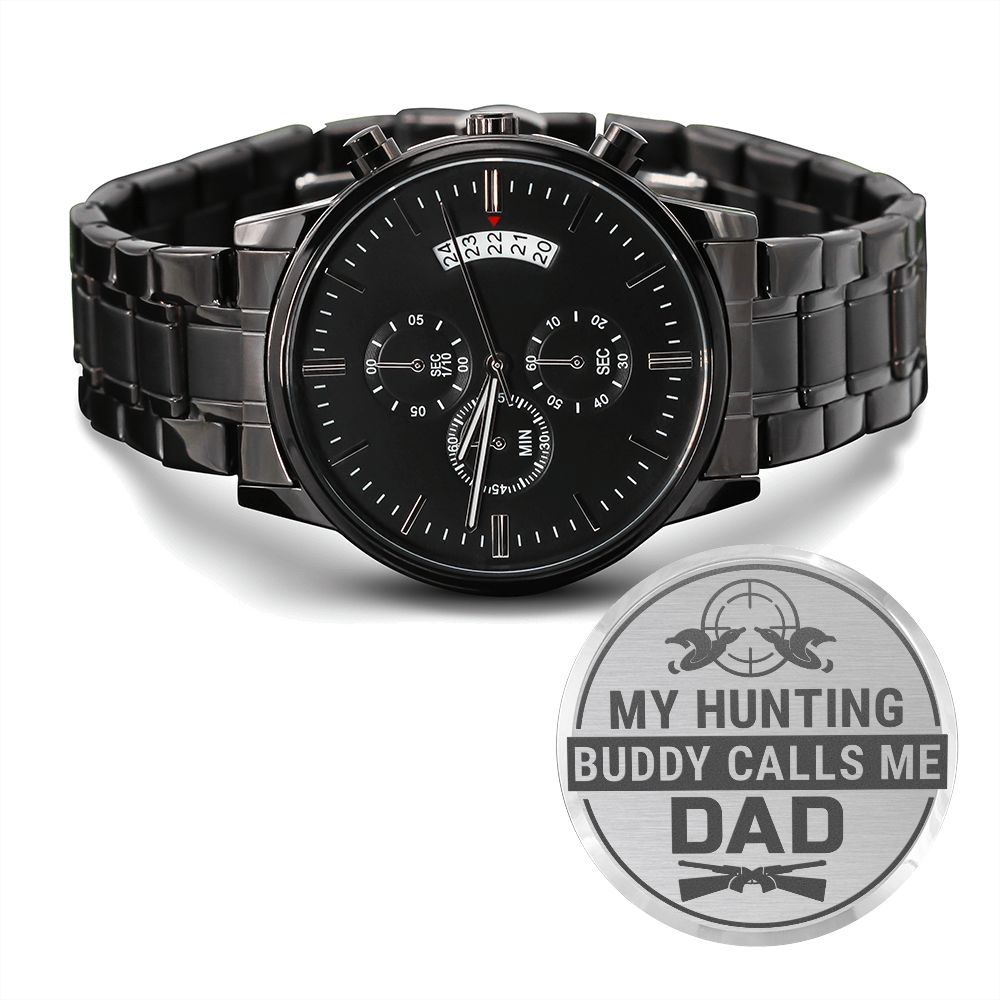 Hunting Buddy "Engraved Design Black Chronograph" Watch