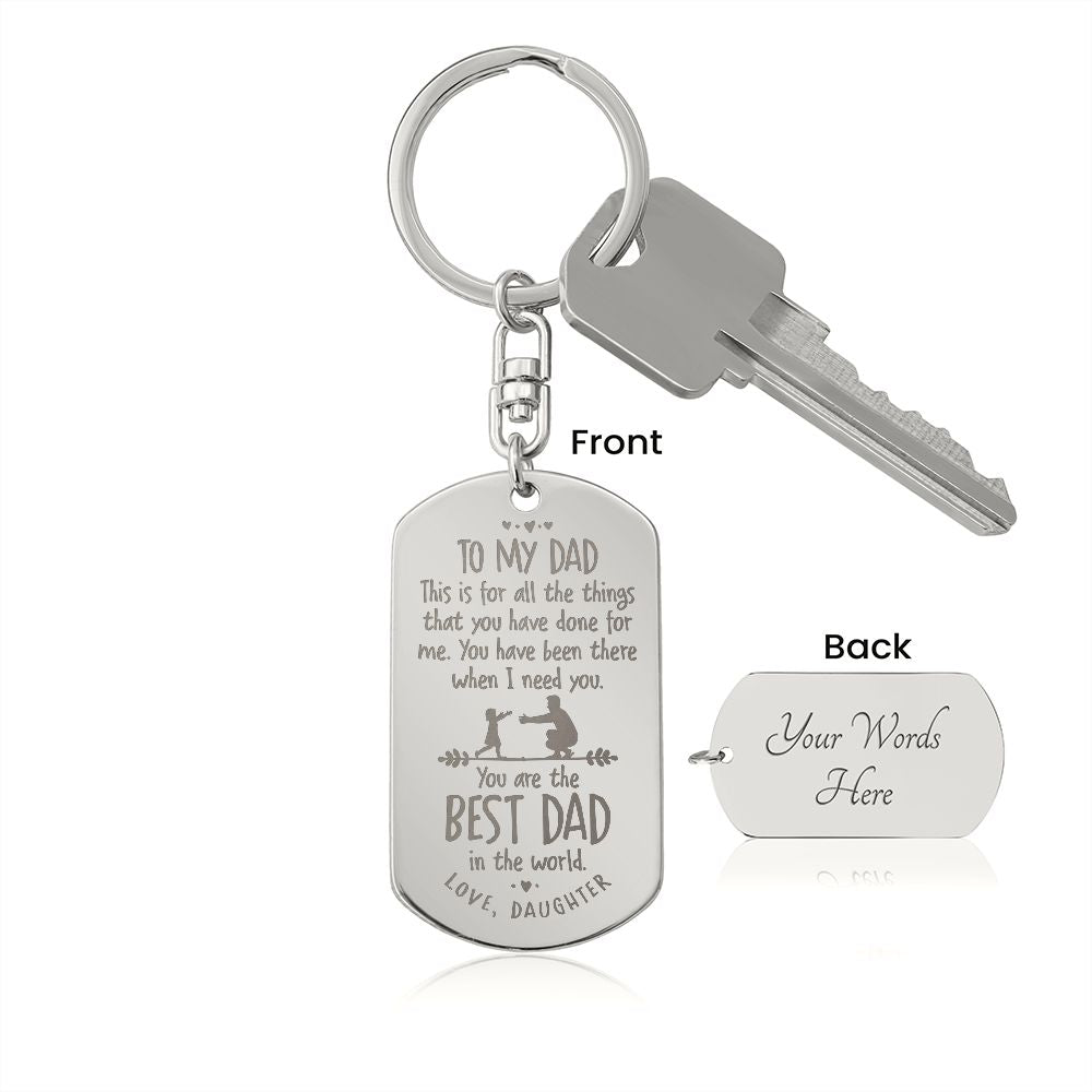 Daughter To Father gift "Engraved Dog Tag" Keychain