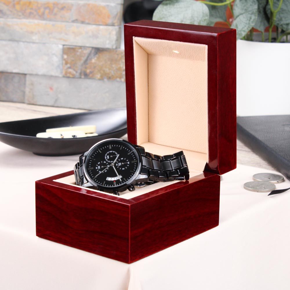 Father's "Engraved Design Black Chronograph" Watch