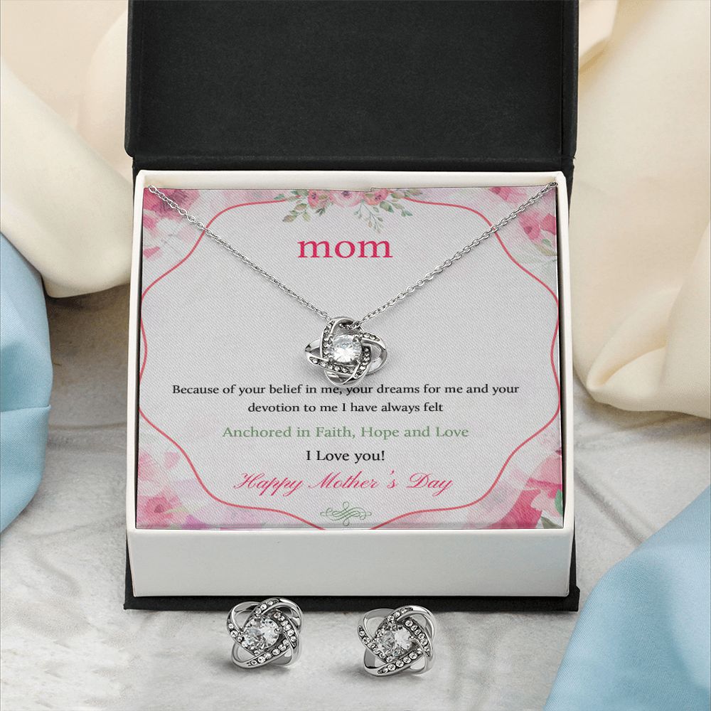 Mother's Day Gift "Love Knot Necklace & CZ Earrings" (#69)