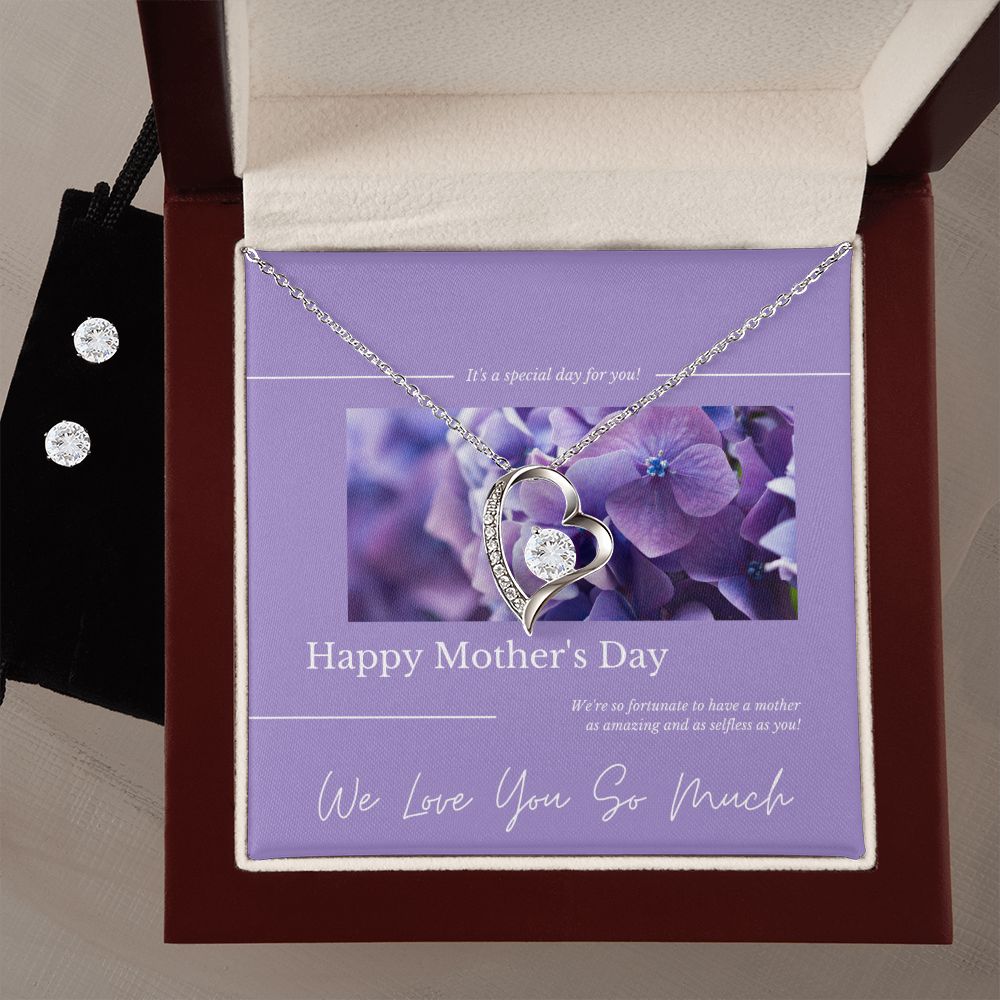 Family to Mother gift "Forever Love Necklace & CZ Stud Earring" (#31)